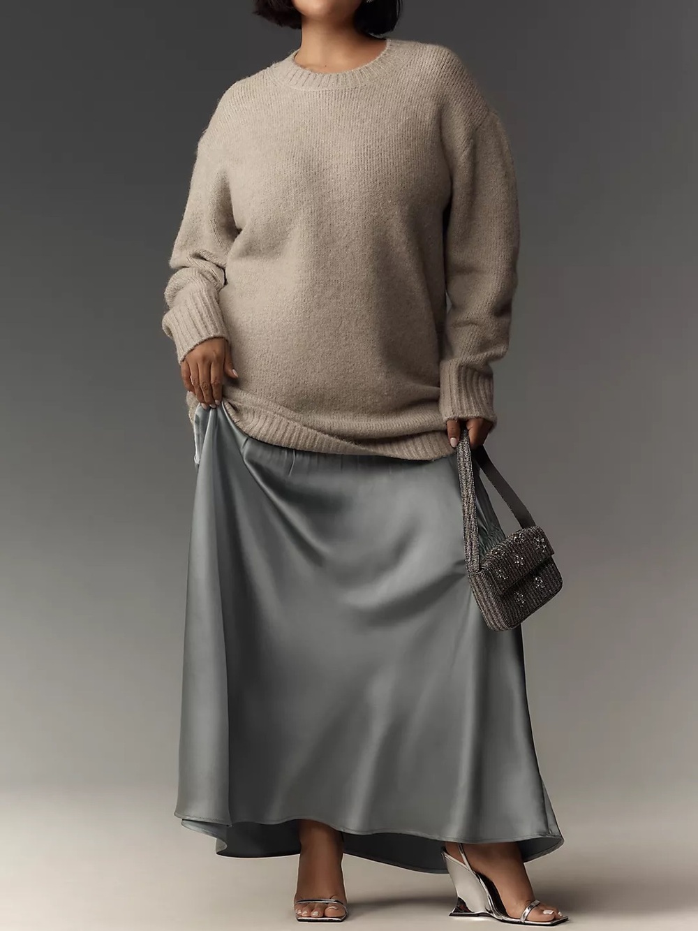 By Anthropologie Long-Sleeve Twofer Sweater Slip Midi Dress 1X